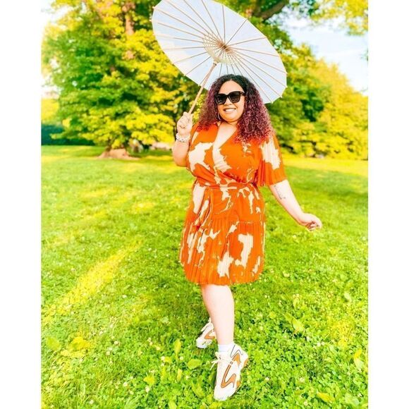 ✨ALEXIS Target Flutter Sleeve Pleated Wrap Sz 3X Dress Orange✨ - Picture 9 of 9